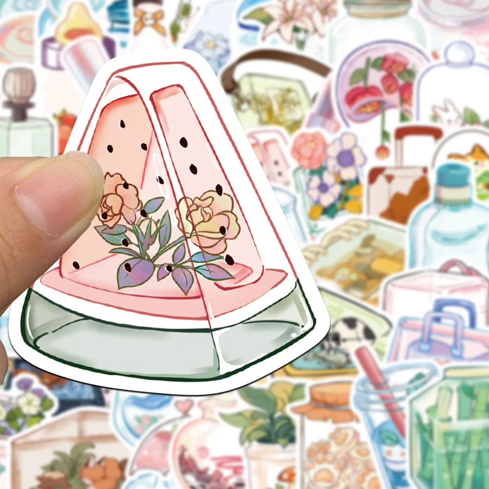 Japanese aesthetic glass cup stickers for kids, teens, and stationery lovers