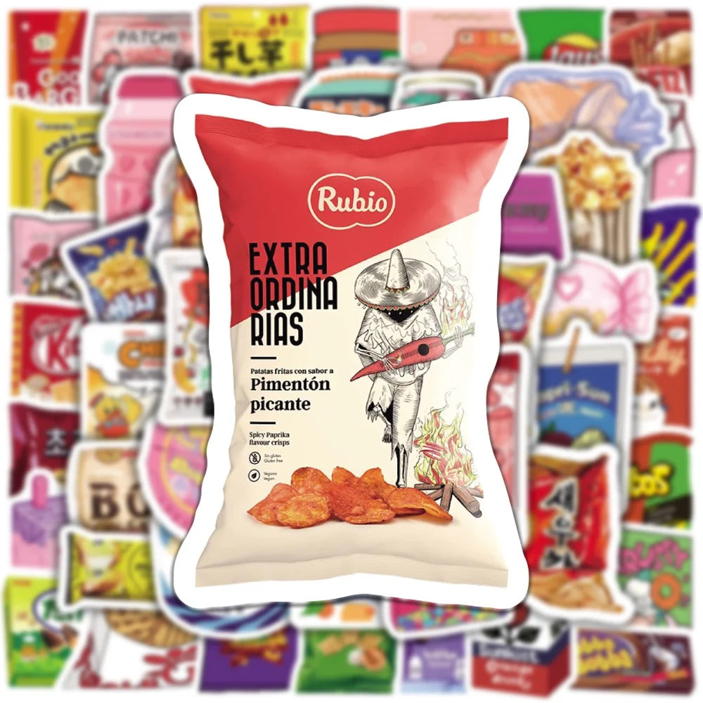 50-piece kawaii cartoon snack food waterproof sticker pack