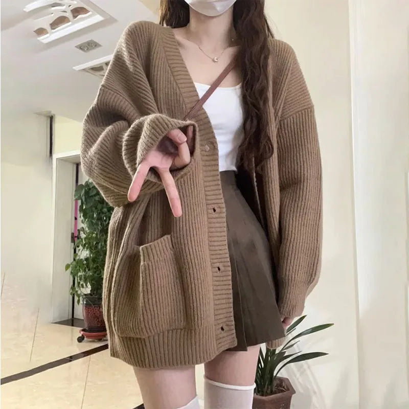Japanese style V-neck cardigan sweater with relaxed fit suitable for school uniform cosplay