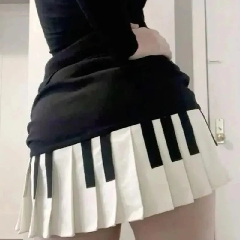 Black and white piano keys mini skirt Y2K Harajuku Japanese street style women