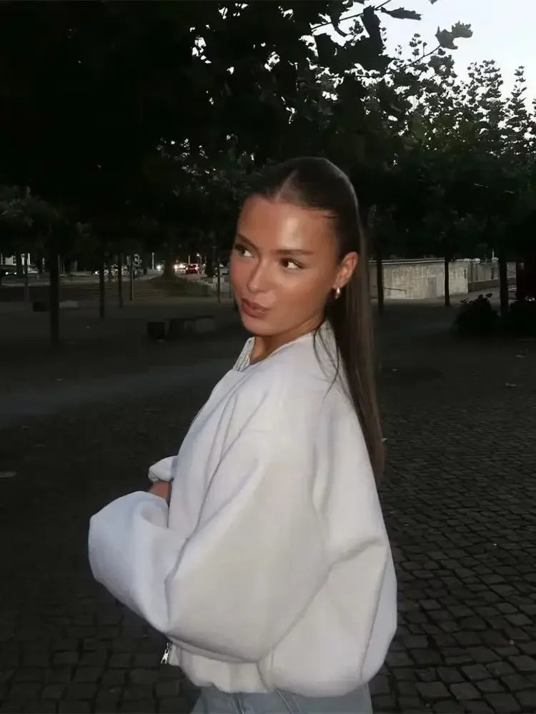 Women’s Retro Bomber Jacket – Soft Zipper Coat with Elastic Hem | Autumn Winter Long Sleeve Fashion Jacket