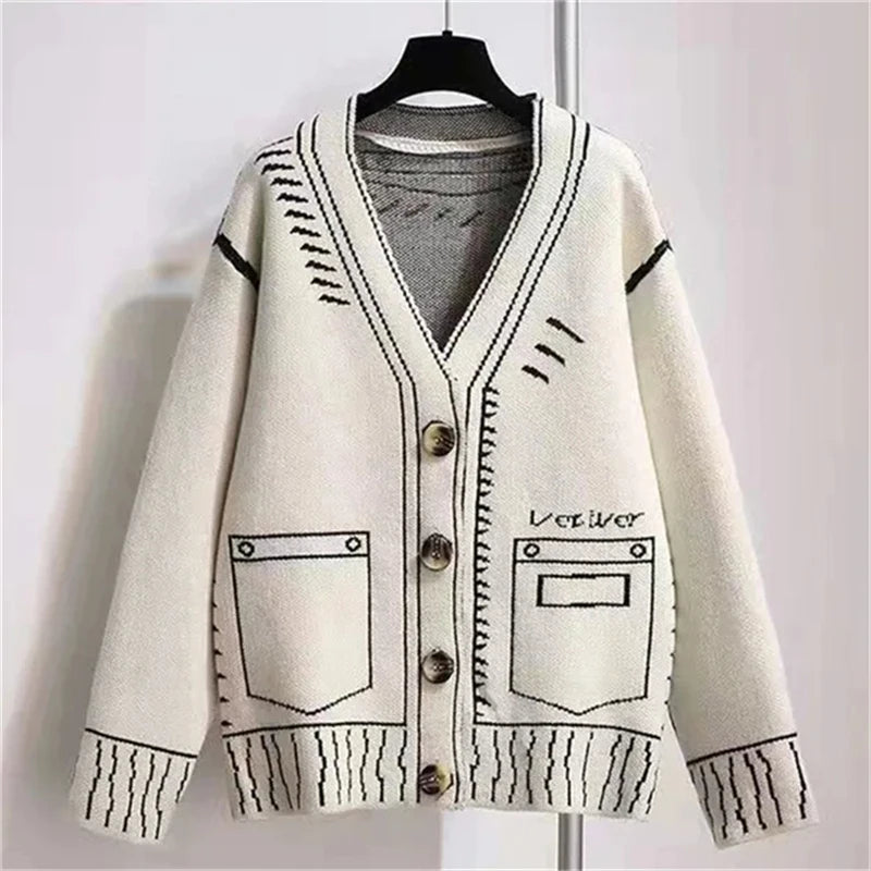 Fashionable long sleeve graffiti cardigan for women