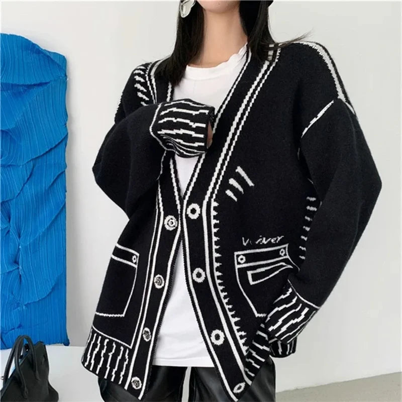 Fashionable long sleeve graffiti cardigan for women