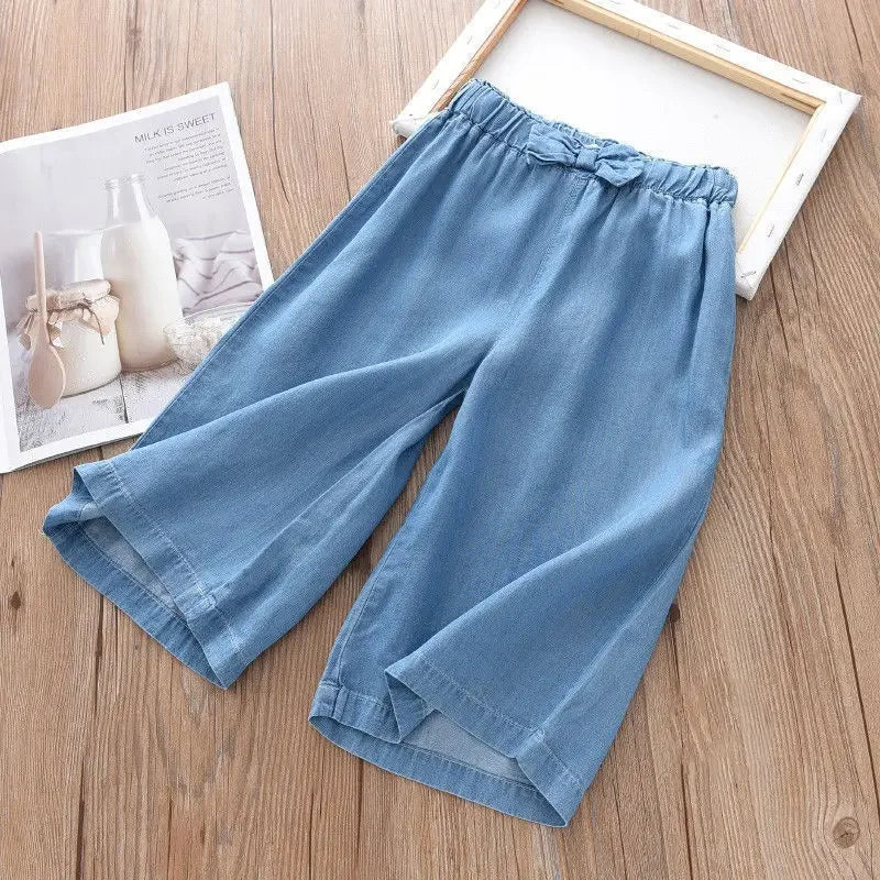 Girls Summer Wide Leg Pants | Casual Chiffon Cropped Trousers for 2–10 Years
