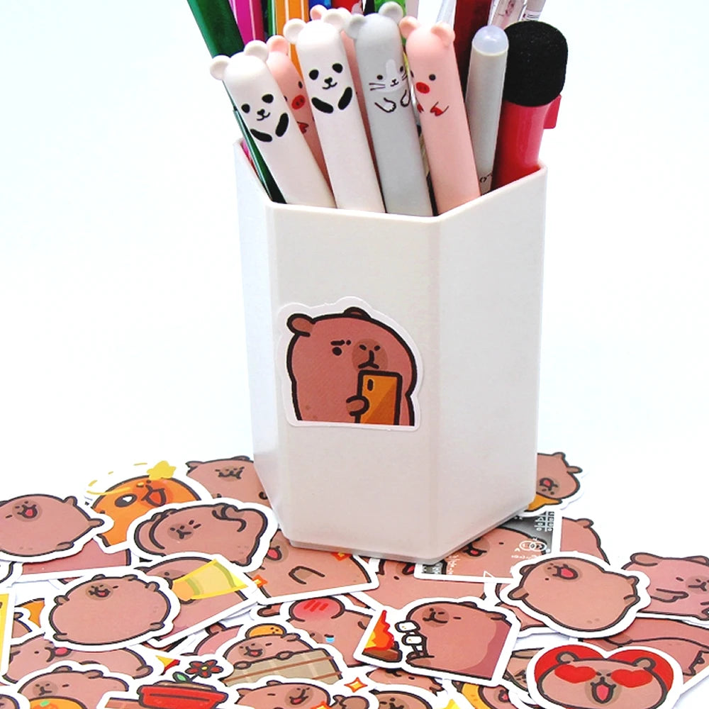 Capybara Stickers Pack (10/50/100PCS) – Cute Cartoon Waterproof Vinyl Decals for Laptop, Phone, Bicycle, Car, Luggage & Stationery