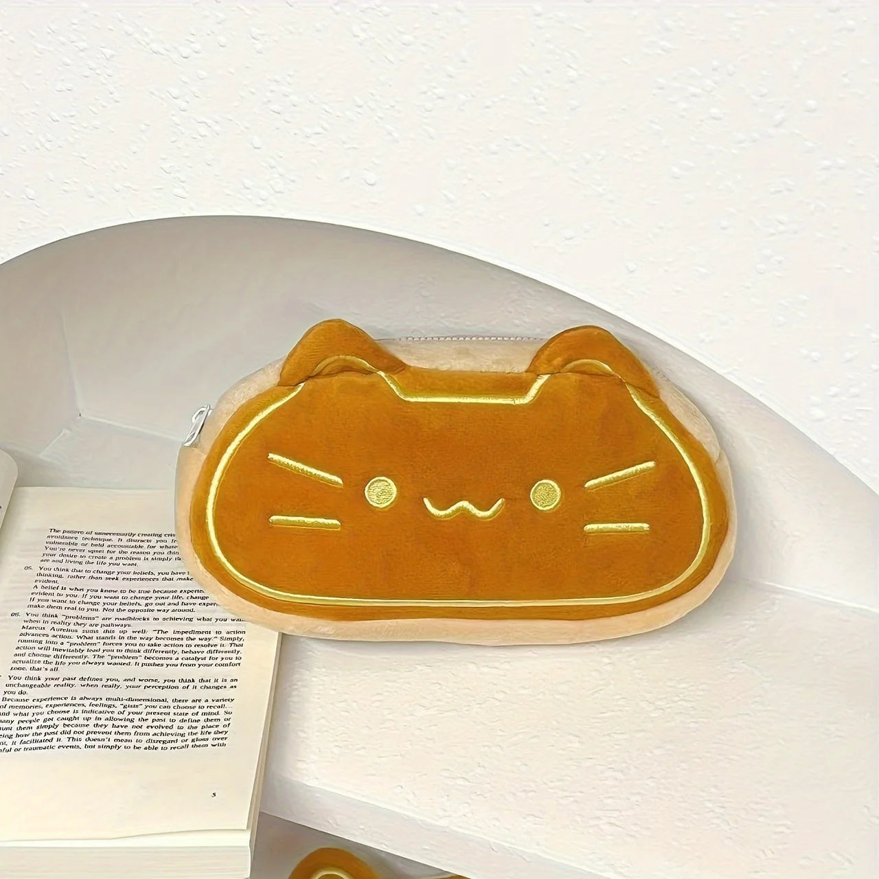 Caramel Cat Plush Pen Case – Large Capacity Pencil Pouch for Kids & Students