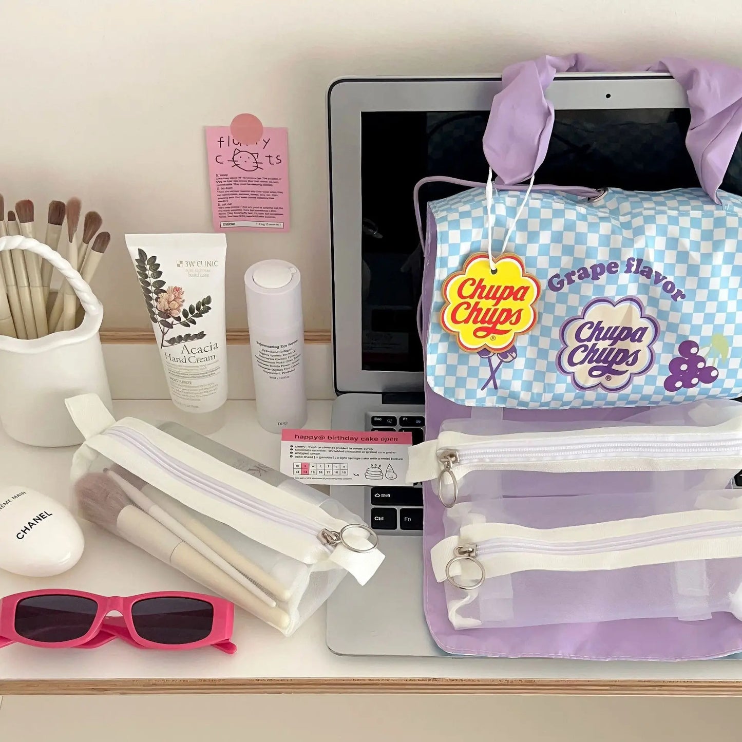 Ladies' Detachable Makeup Bag – 3-in-1 Portable Folding Storage Handbag with Bright & Playful Candy-Inspired Design