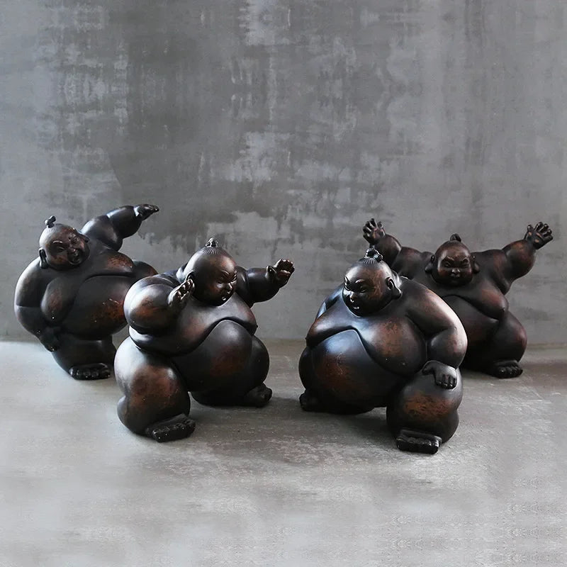 Abstract Japanese Sumo Resin Figurine – Retro Art Sculpture for Home Décor
