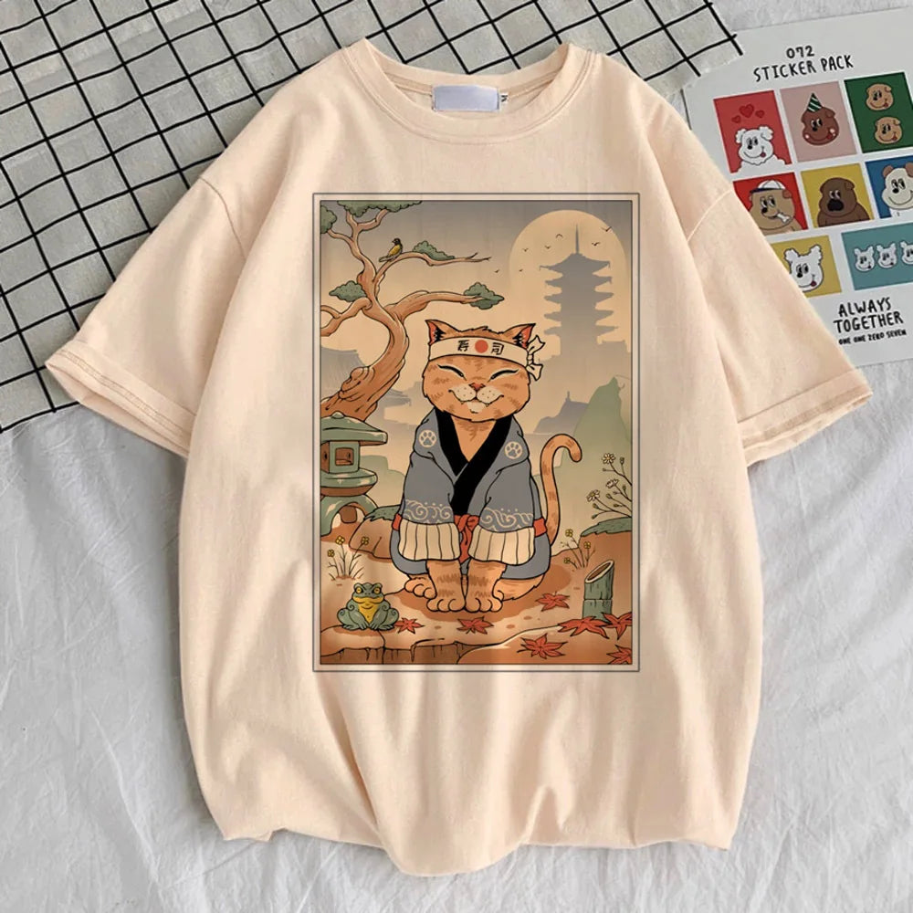 Japanese cat T-shirt with cute kawaii cat graphic design