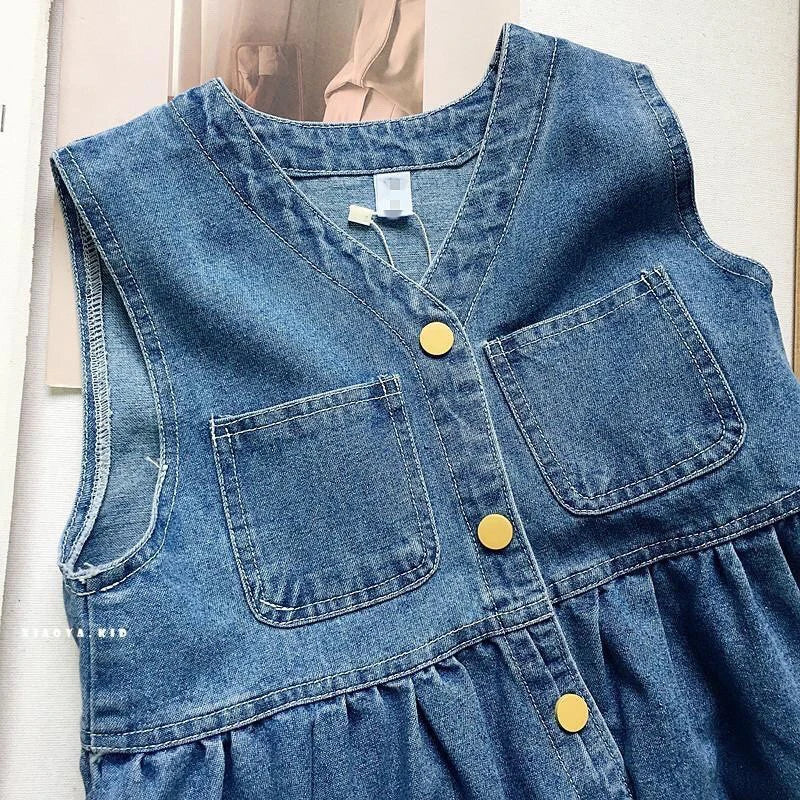 Kawaii Sleeveless Denim Mini Dress – Casual Harajuku Style for Spring & Autumn, S–L