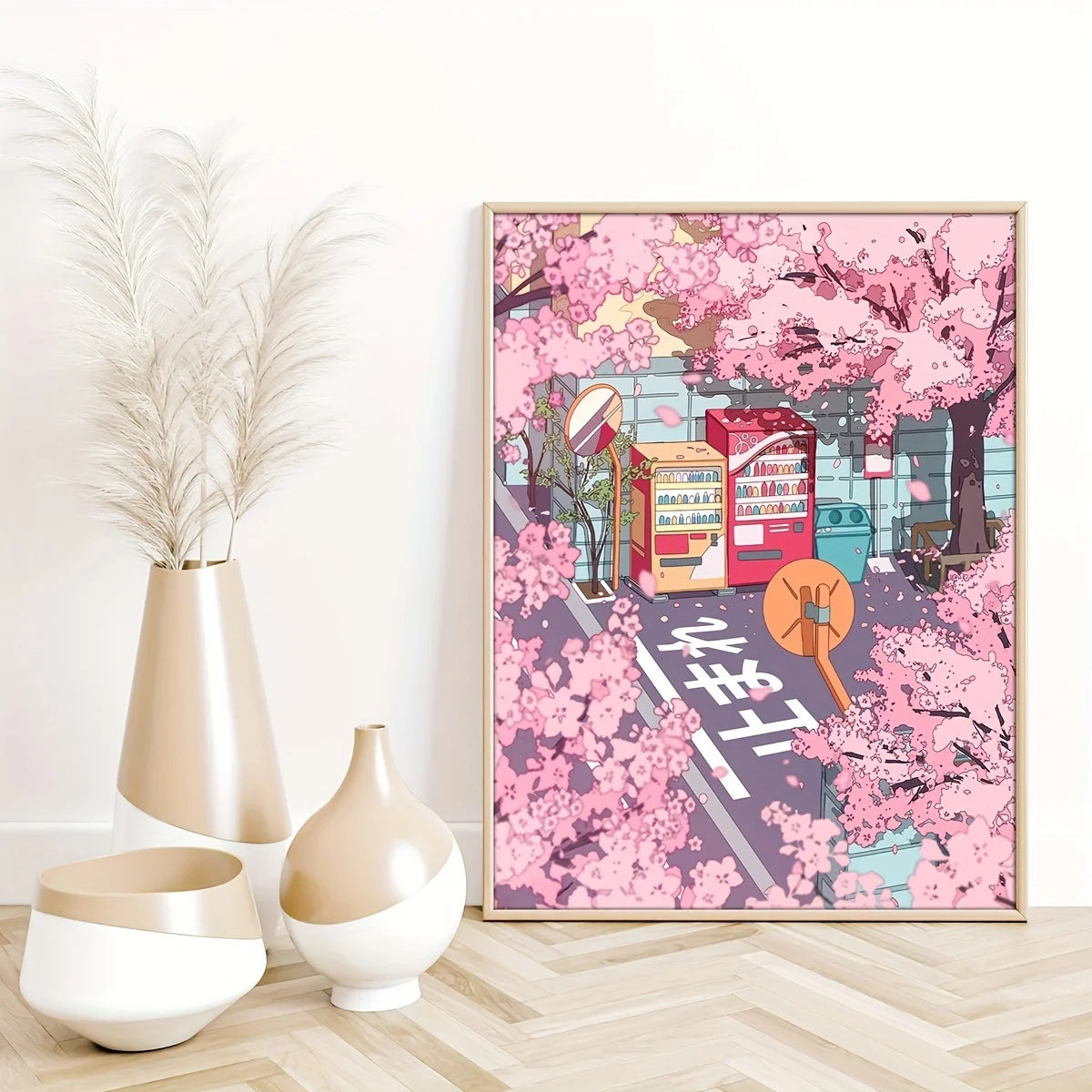Japanese Cherry Blossom Anime Wall Art Poster – Pink Sakura Canvas Print for Modern Living Room Decor (Unframed)