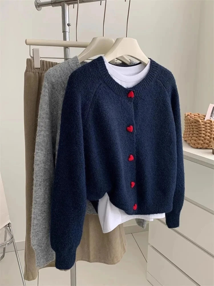 kawaii wool knitted heart cardigan for women