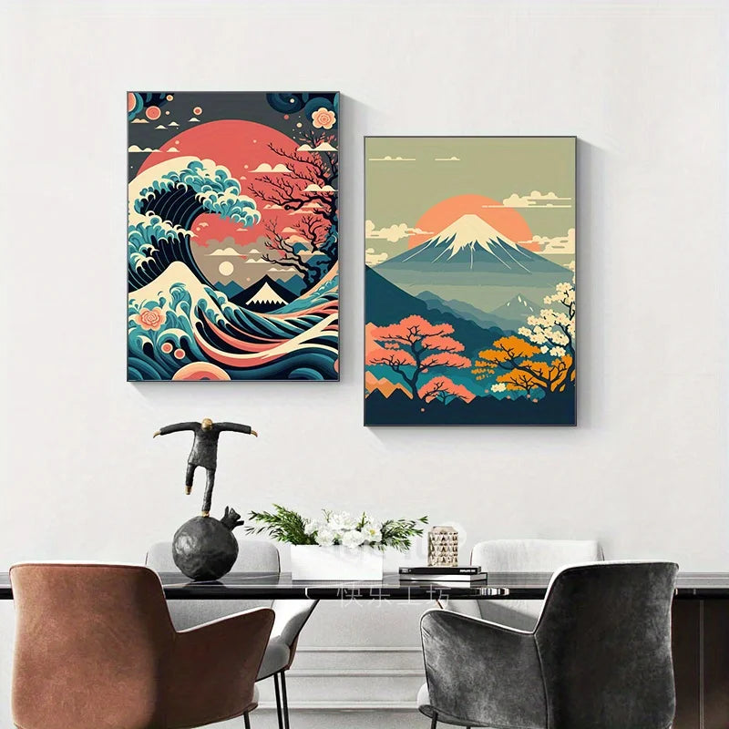 Japanese Nature Landscape Canvas Wall Art – Modern Living Room Prints & Posters