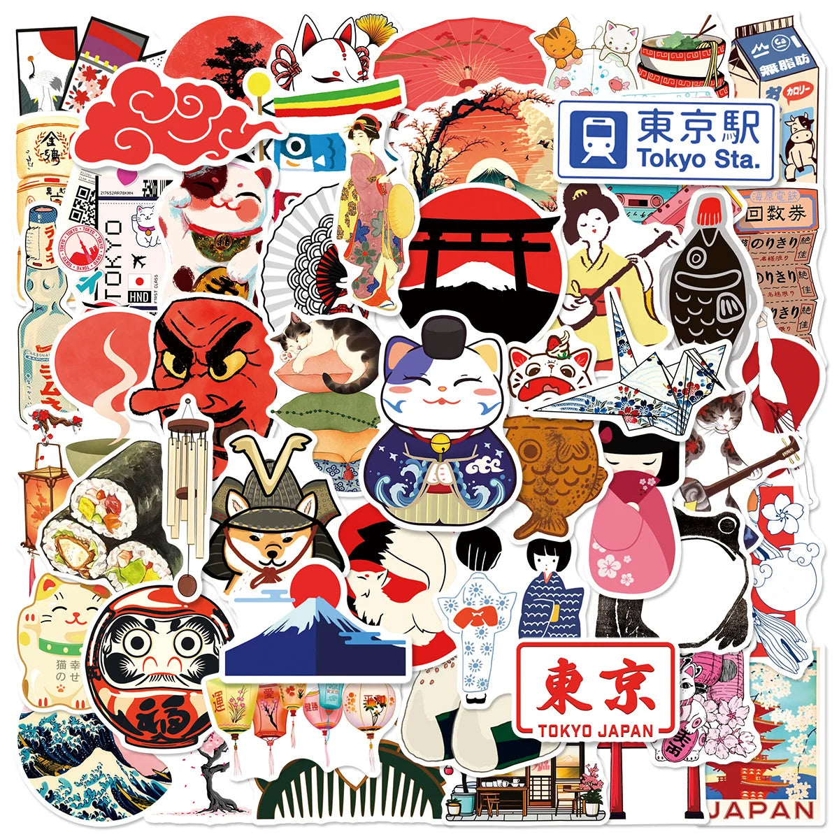 50-Piece Japanese-Inspired Graffiti Sticker Pack | Cute Waterproof Stickers