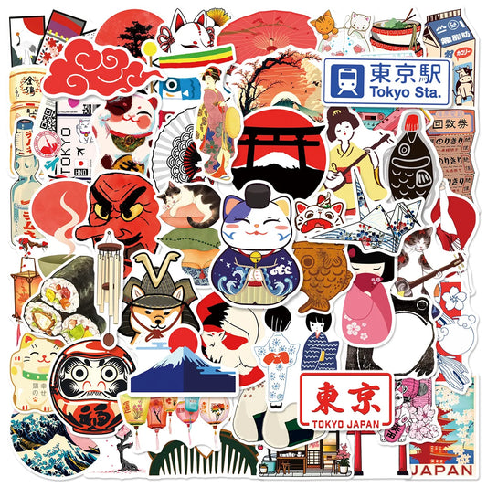 50-Piece Japanese-Inspired Graffiti Sticker Pack | Cute Waterproof Stickers