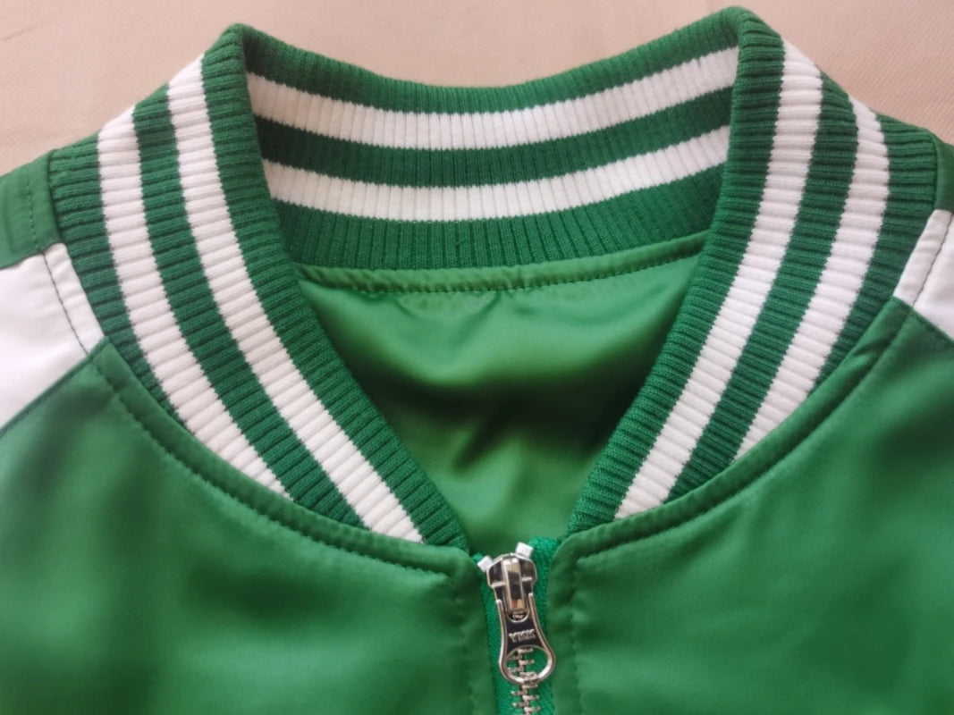 Green Unisex Japanese Anime Sukajan Jacket – Embroidered Loose Coat, Hip Hop Streetwear, Matching Partner Outfit