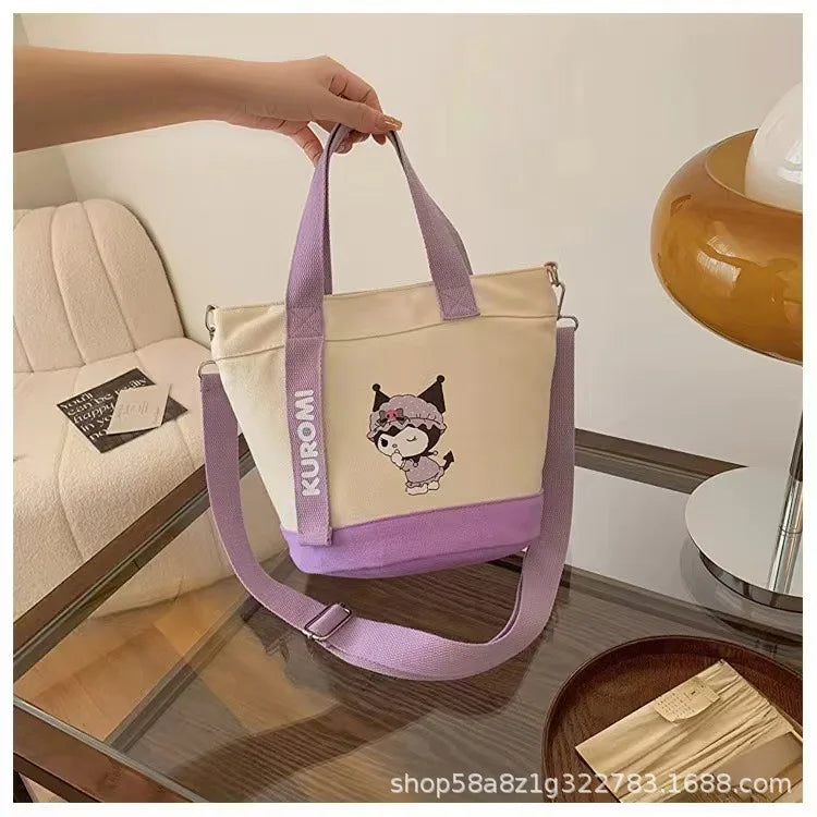 Sanrio Hello Kitty & Kuromi Canvas Shoulder Bag – Kawaii Anime Print Lightweight Crossbody Purse for Girls & Teens