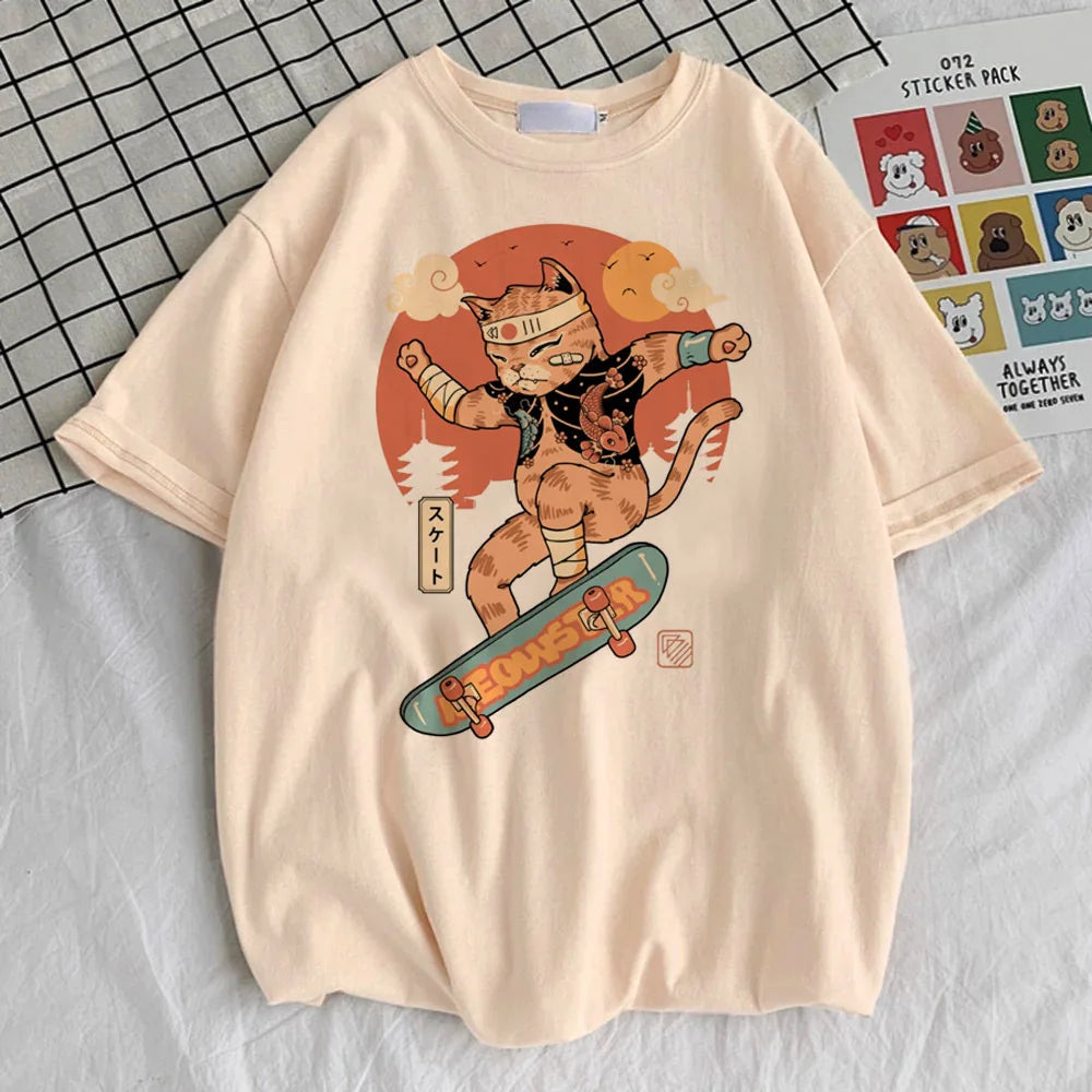 Japanese cat T-shirt with cute kawaii cat graphic design