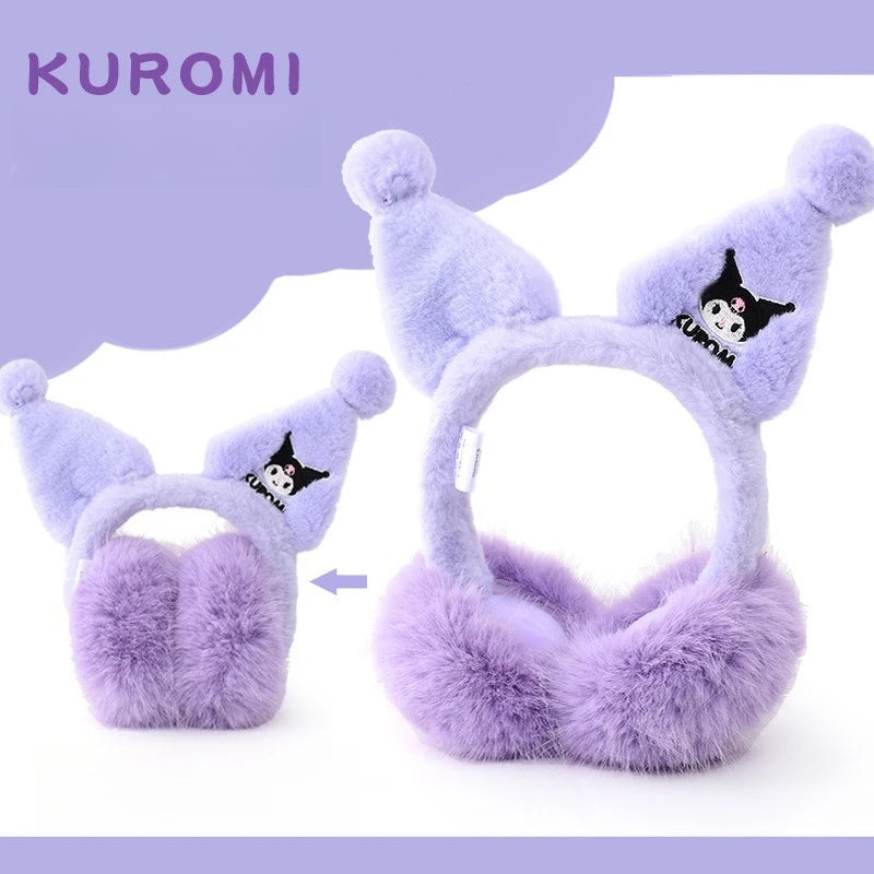 Sanrio Cute Plush Winter Earmuffs – Foldable Warm Cartoon Ear Covers for Kids