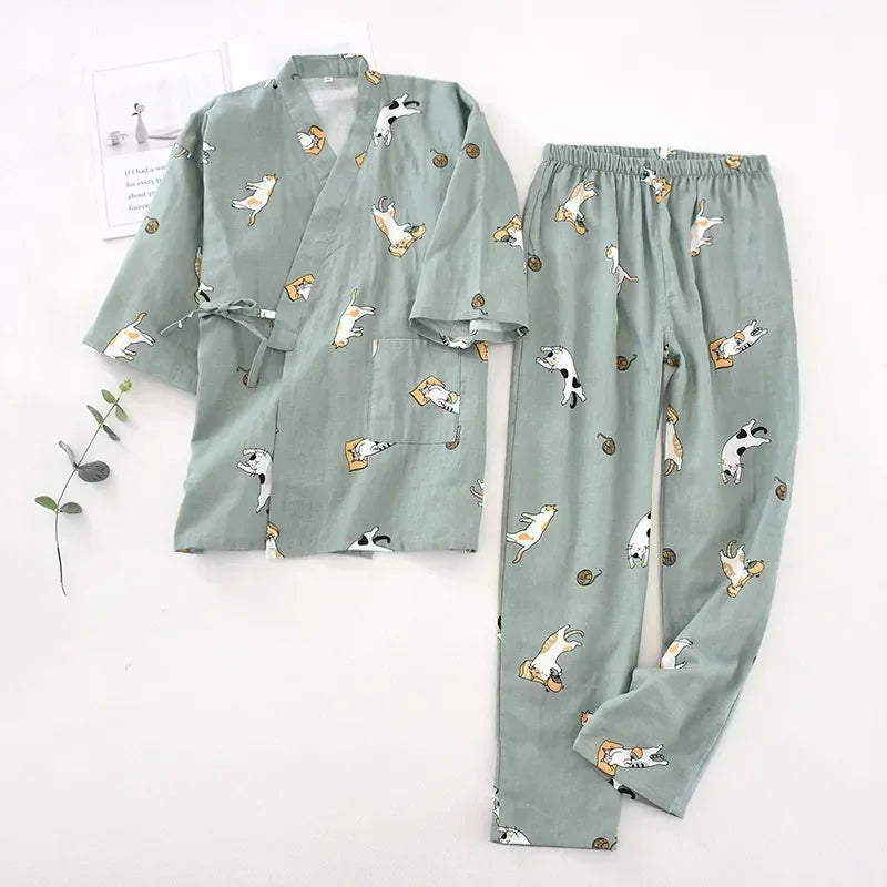 Women’s Japanese cotton kimono pajama set