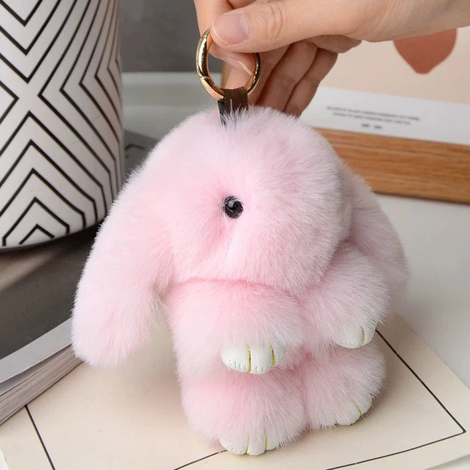 Fluffy Rabbit Fur Pompon Bunny Keychain – Cute Faux Fur Ball Charm, Multiple Colors