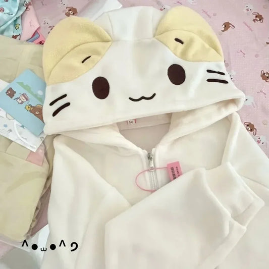 Women’s kawaii anime cat hoodie oversized fleece pullover with cat ears