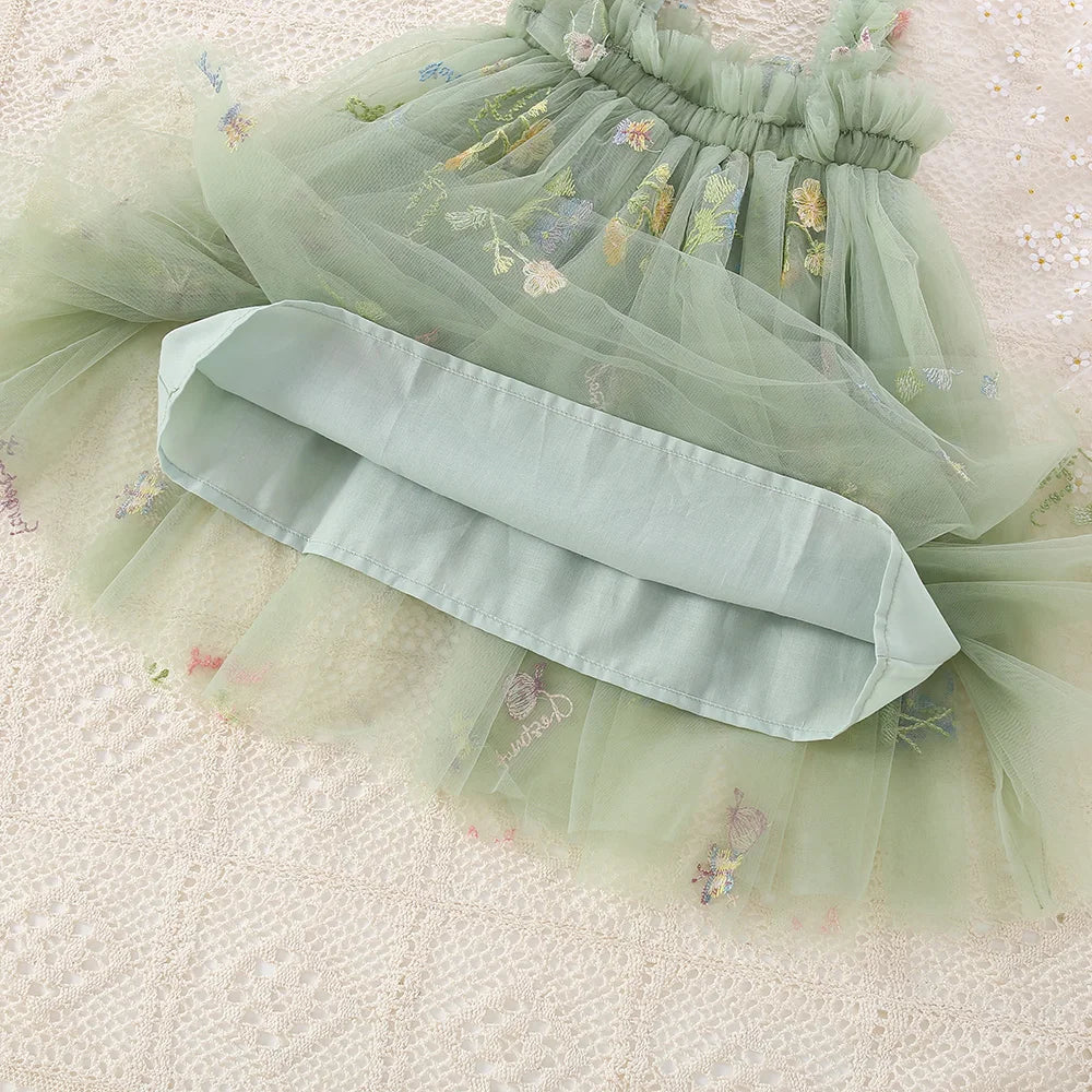 Fairy Princess Toddler Girls Tutu Dress – Mesh Bow Fuffy Tulle Dress with Embroidered Flowers, Summer Baby Girls Party & Casual Wear