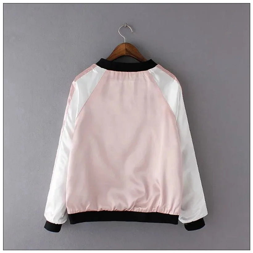 Women's Satin Sukajan Bomber Jacket – Double-Sided Embroidered Japanese Floral Harajuku Coat, Autumn Silk Baseball Jacket for Girls