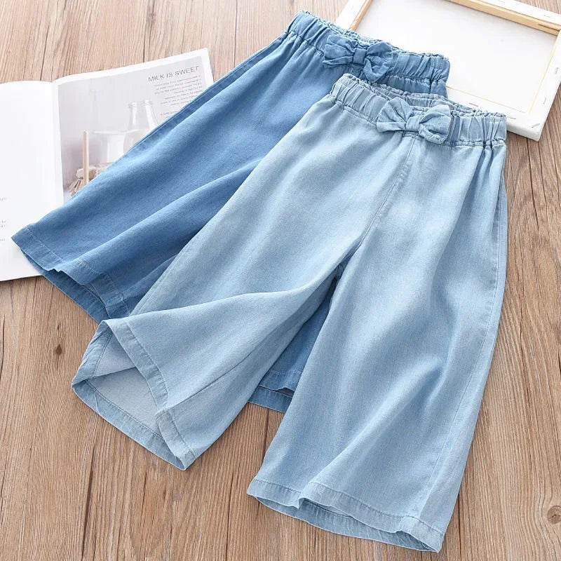 Girls summer cropped wide leg pants in chiffon for ages 2–10 years