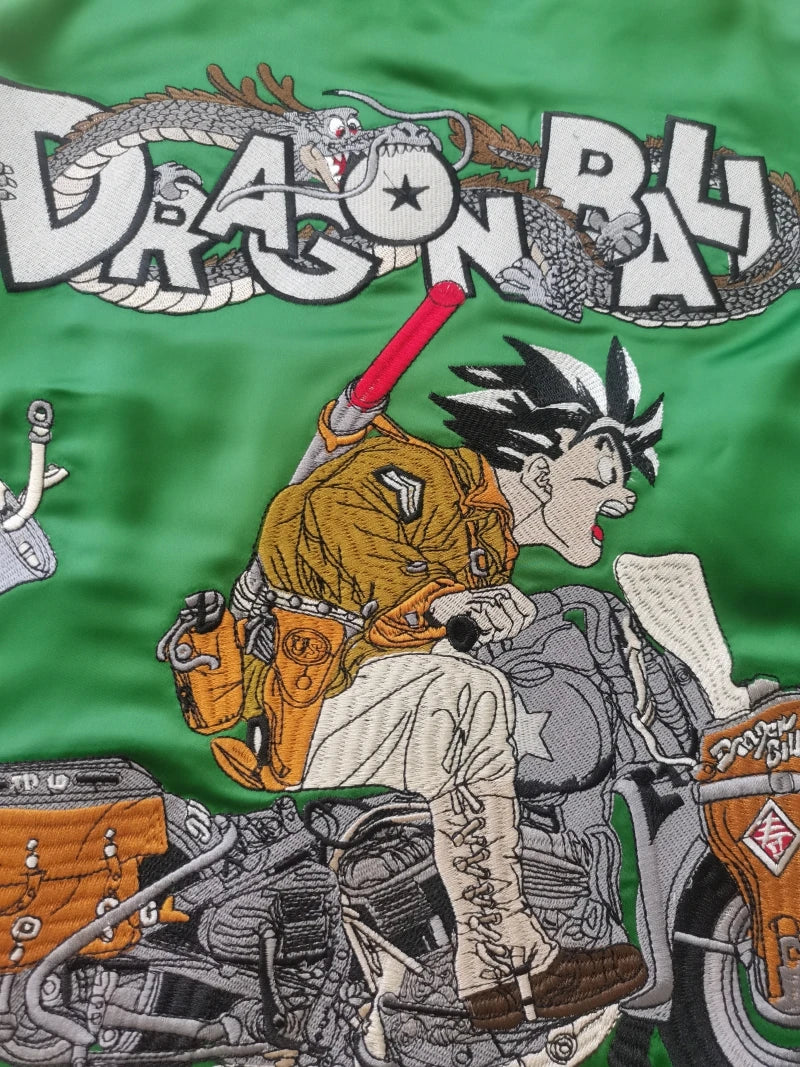 Green Unisex Dragon Ball Anime Sukajan Jacket Embroidered Loose Streetwear Coat