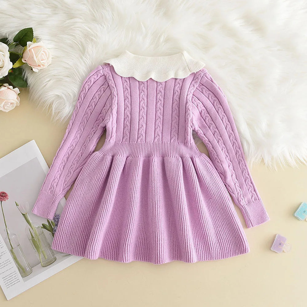 Girls winter knit sweater dress with ruffle details