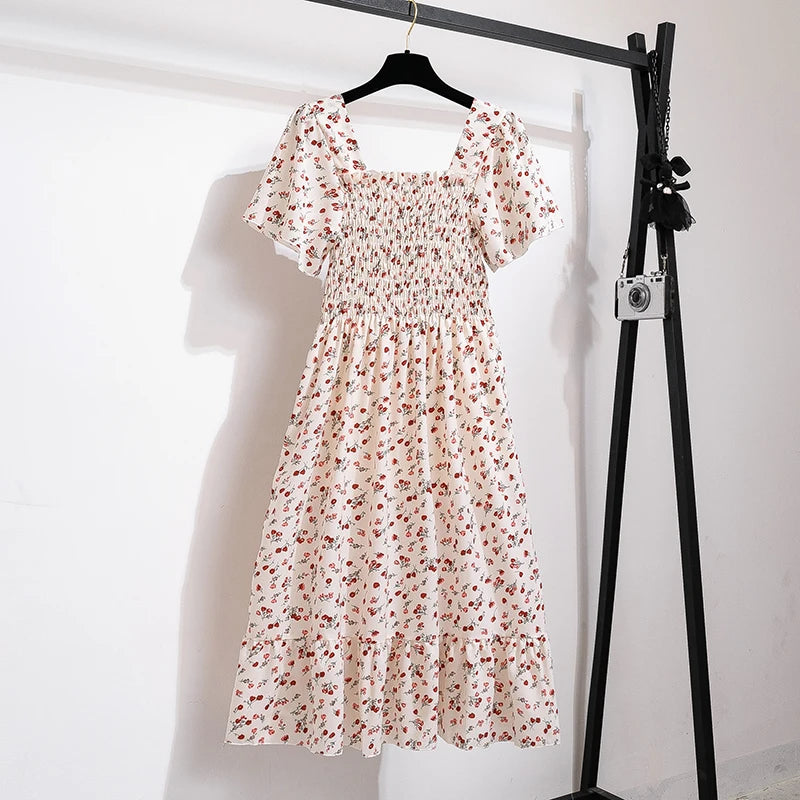 Spring & Summer Floral Chiffon Midi Dress – Light, Flowy & Feminine