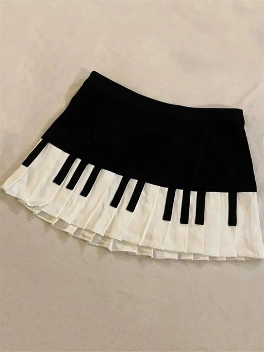 Black and white spliced Y2K mini skirt slim fit Harajuku Japanese style