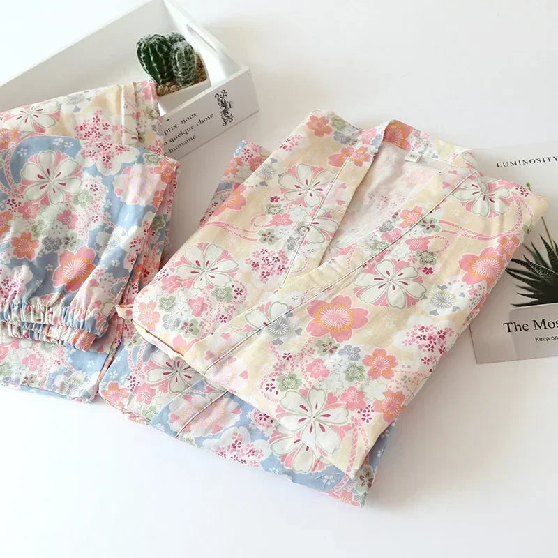 Japanese-Inspired Sakura Kimono Pajama Set | Cherry Blossom Women’s Sleepwear