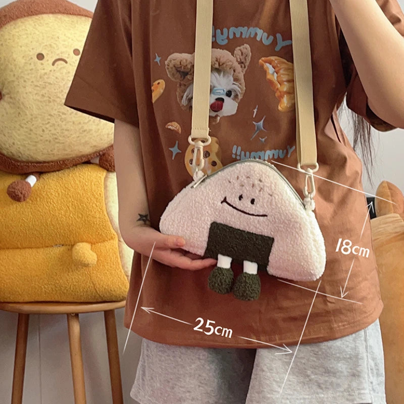 Japanese kawaii rice ball plush crossbody bag