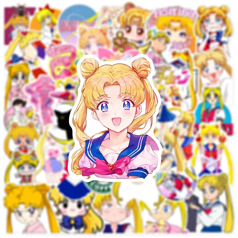 10/30/50pcs Sailor Moon Stickers Pack – Cute Japan Anime Cartoon Vinyl Decals for Kids, DIY Crafts, Luggage, Laptop & Aesthetic Decoration
