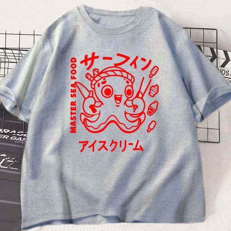 Japanese Octopus Graphic T-Shirt Front View – Y2K Kawaii Unisex Tee
