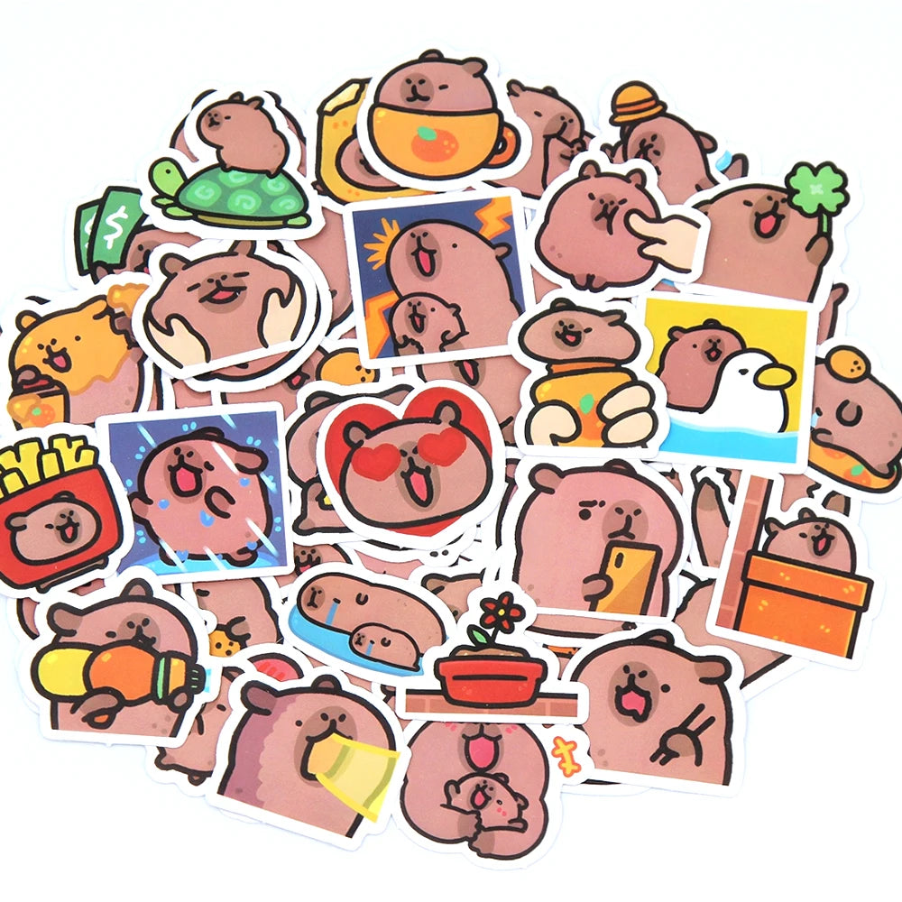 Capybara stickers pack cute cartoon waterproof vinyl decals 50 100 pcs