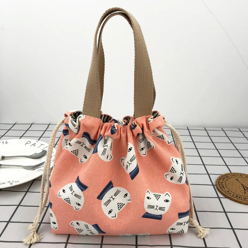 Japanese Cute Bento Bag Tote – Canvas Drawstring Lunch Bag with Multiple Designs | Reusable Eco-Friendly Lunch Tote for Kids & Adults