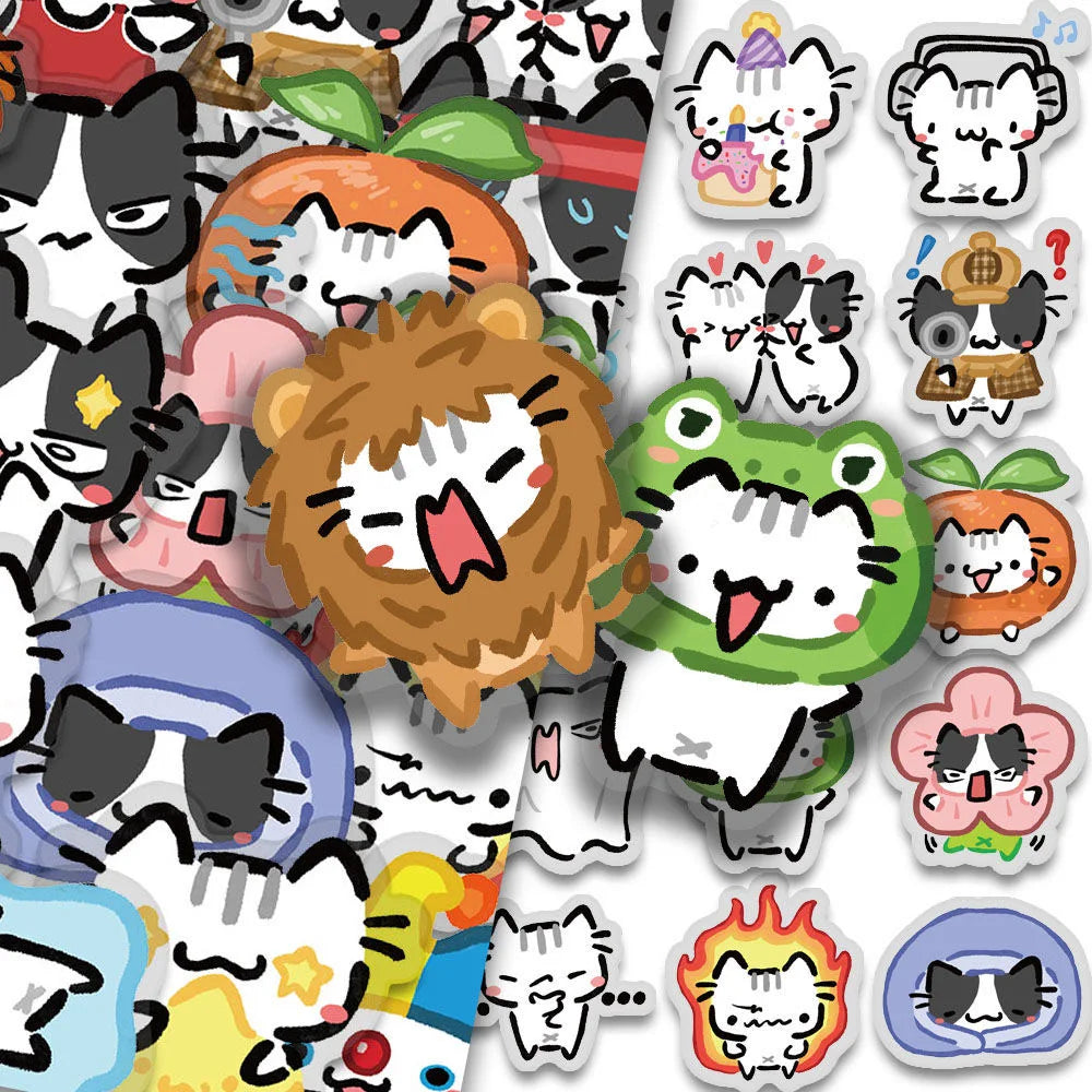 54Pcs kawaii cat stickers for phone, laptop, notebook, and skateboard