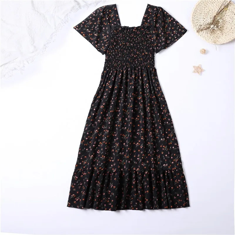 Spring & Summer Floral Chiffon Midi Dress – Light, Flowy & Feminine