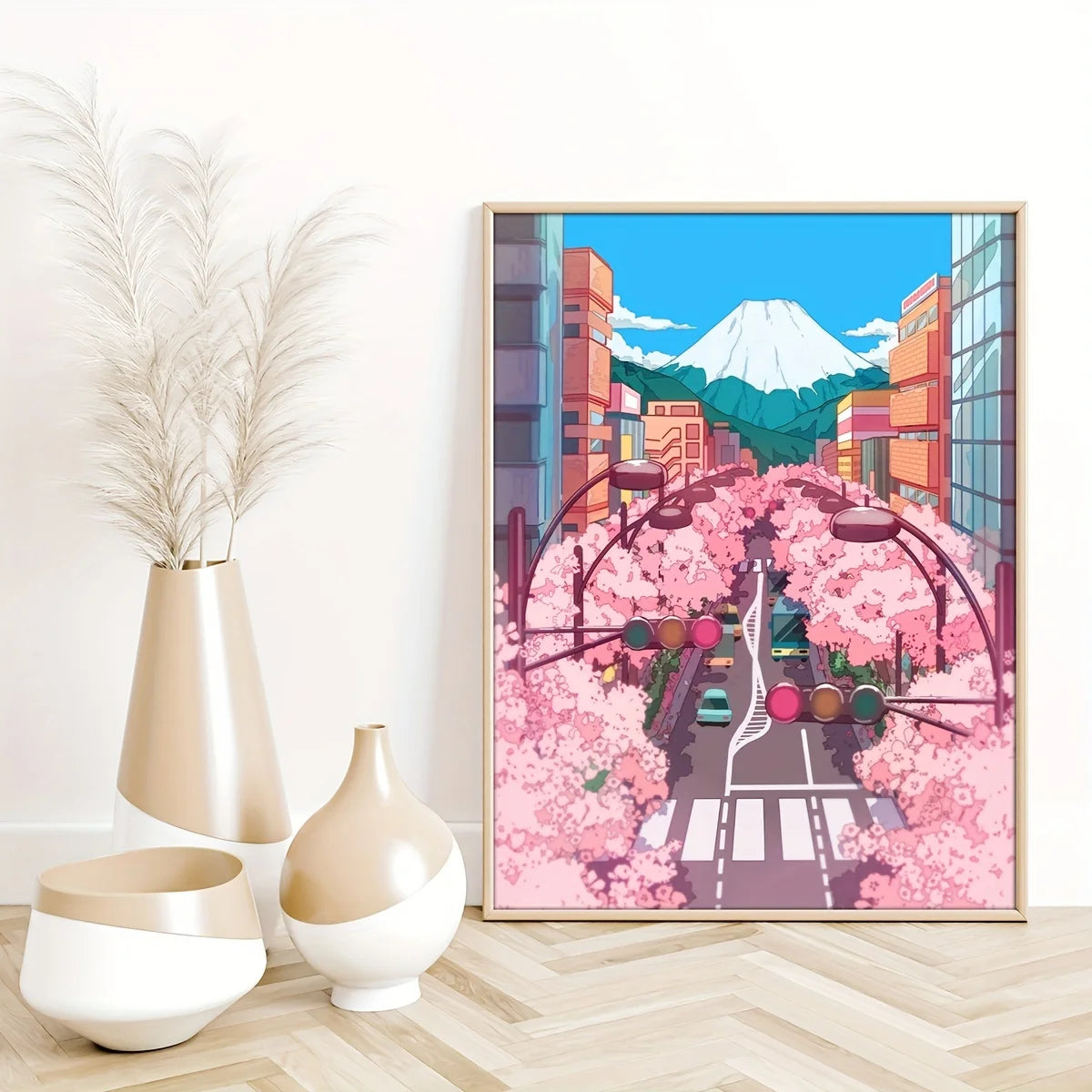 Japanese Cherry Blossom Anime Wall Art Poster – Pink Sakura Canvas Print for Modern Living Room Decor (Unframed)