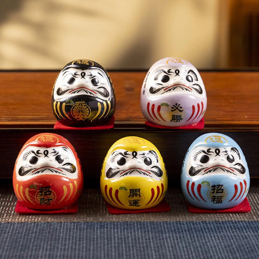 5pcs Mini Japanese Daruma Doll – Ceramic Lucky Charms for Desk, Home, and Gifts, 4.5cm Portable Collectible