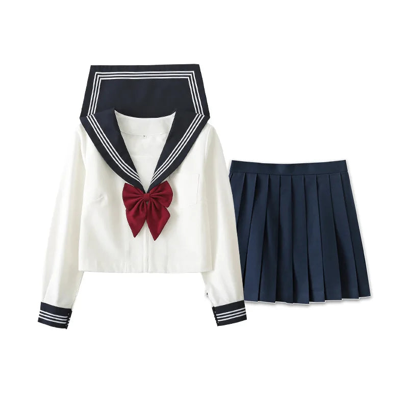 Japanese JK Sailor School Uniform – White & Red Tie Set