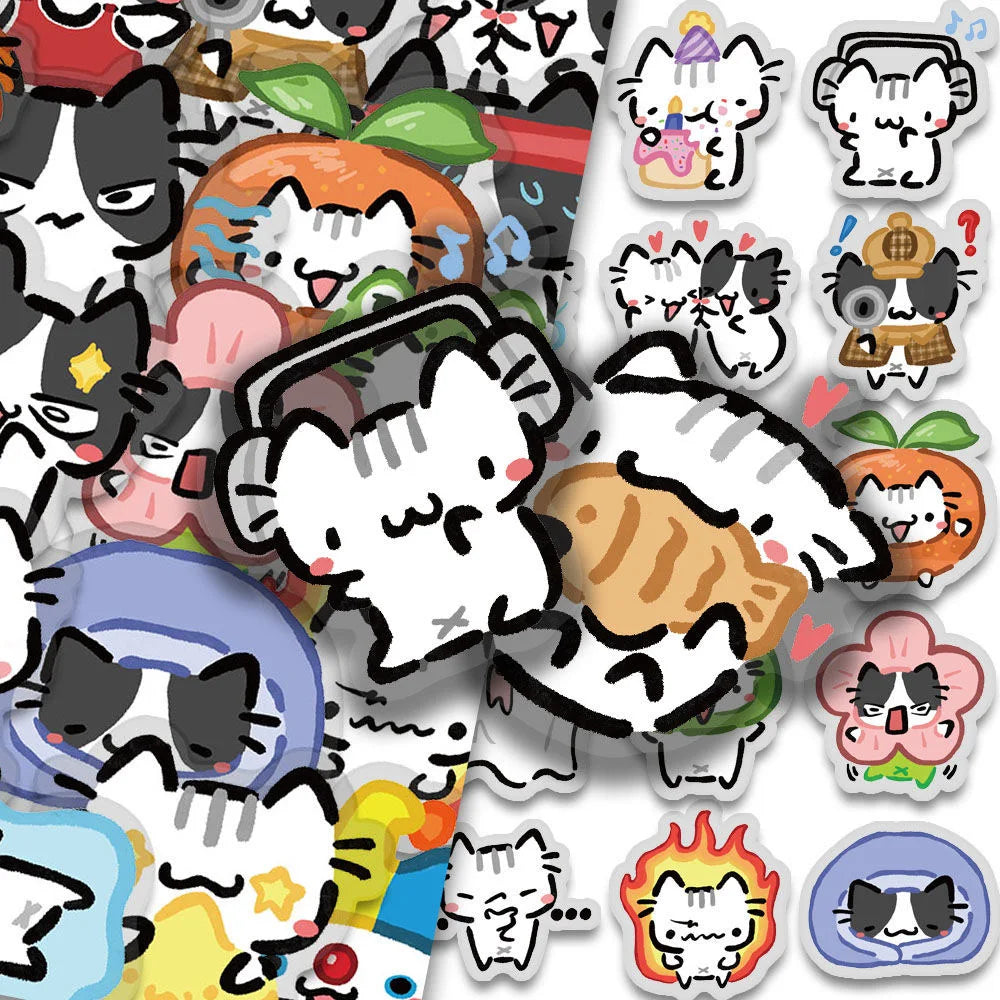 Waterproof transparent cat decals in colorful kawaii designs