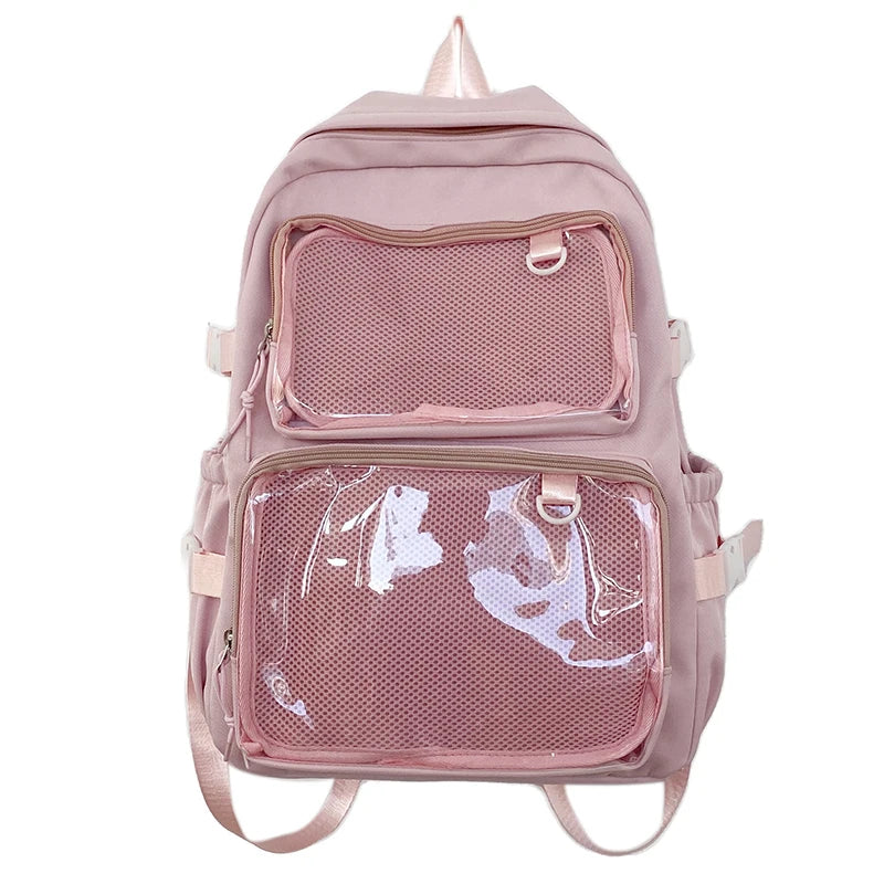 Japanese Ita Backpack – Transparent Kawaii School Bag for Girls | Nylon Anime Pin Display Bag for College & Cons