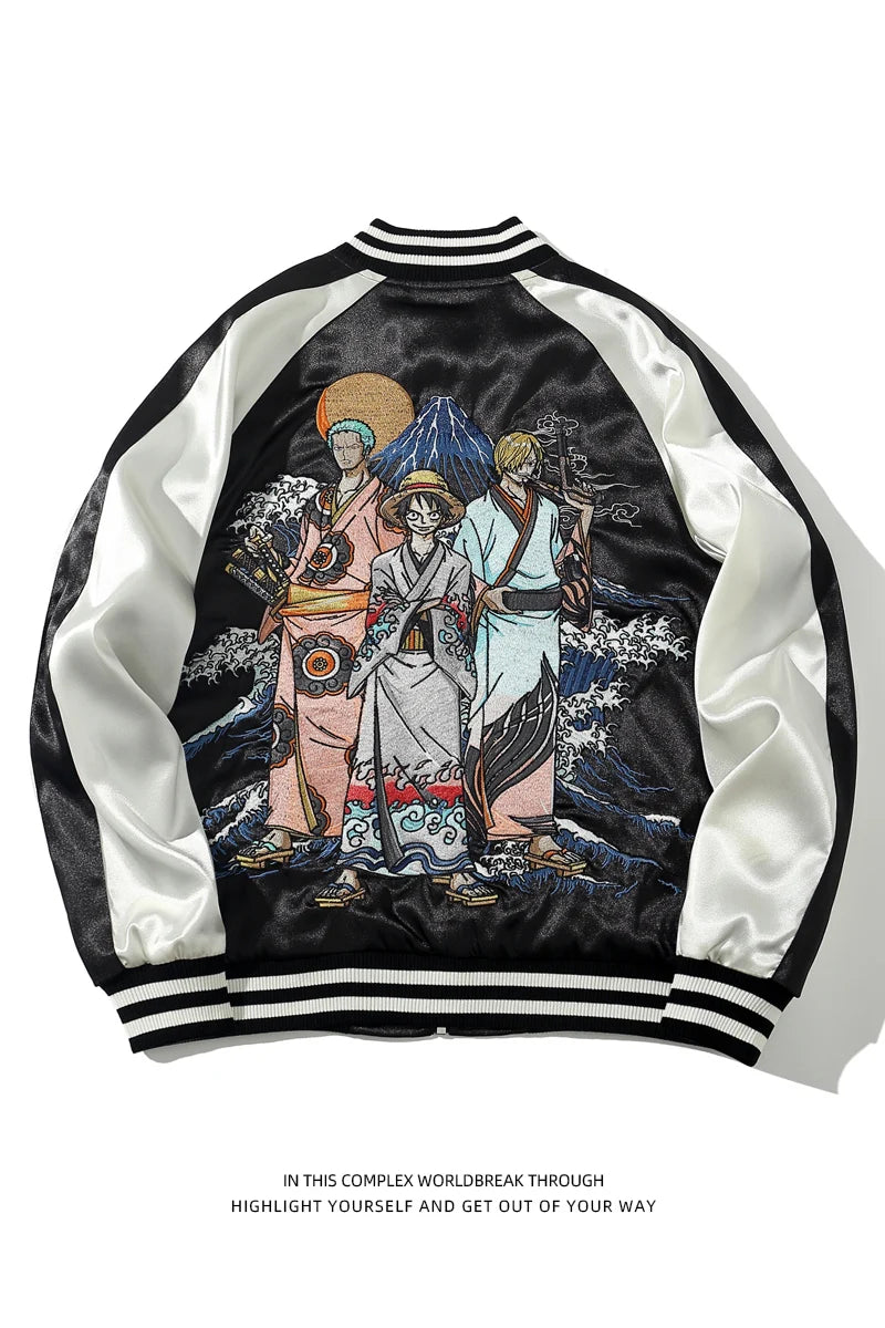 one piece japanese anime embroidered sukajan jacket unisex satin skajan souvenir jacket
