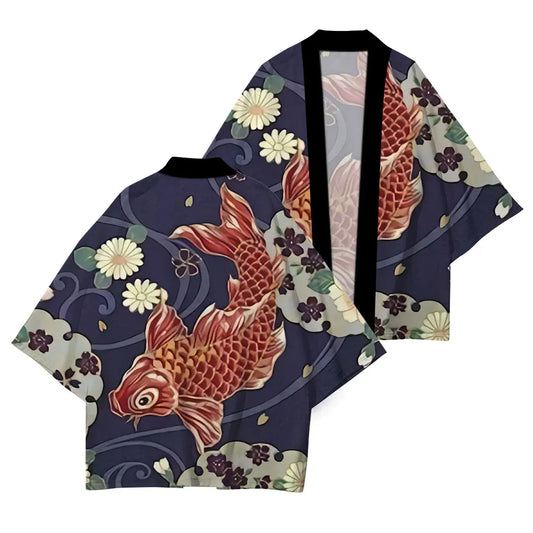 Women’s Japanese koi fish kimono cardigan lightweight open front cover-up
