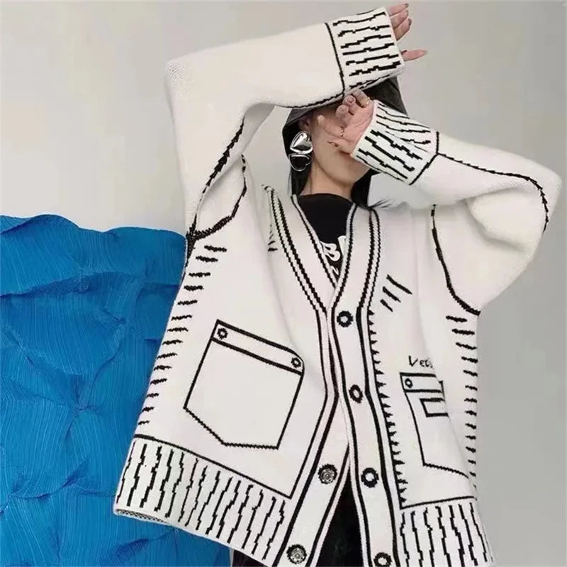 Fashionable long sleeve graffiti cardigan for women