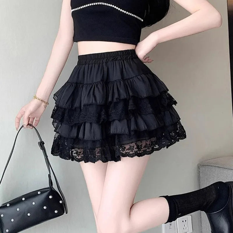 Gothic Lace Tutu Skirt – Women’s Black or White Mesh Mini Skirt for Party, Clubwear & Cosplay